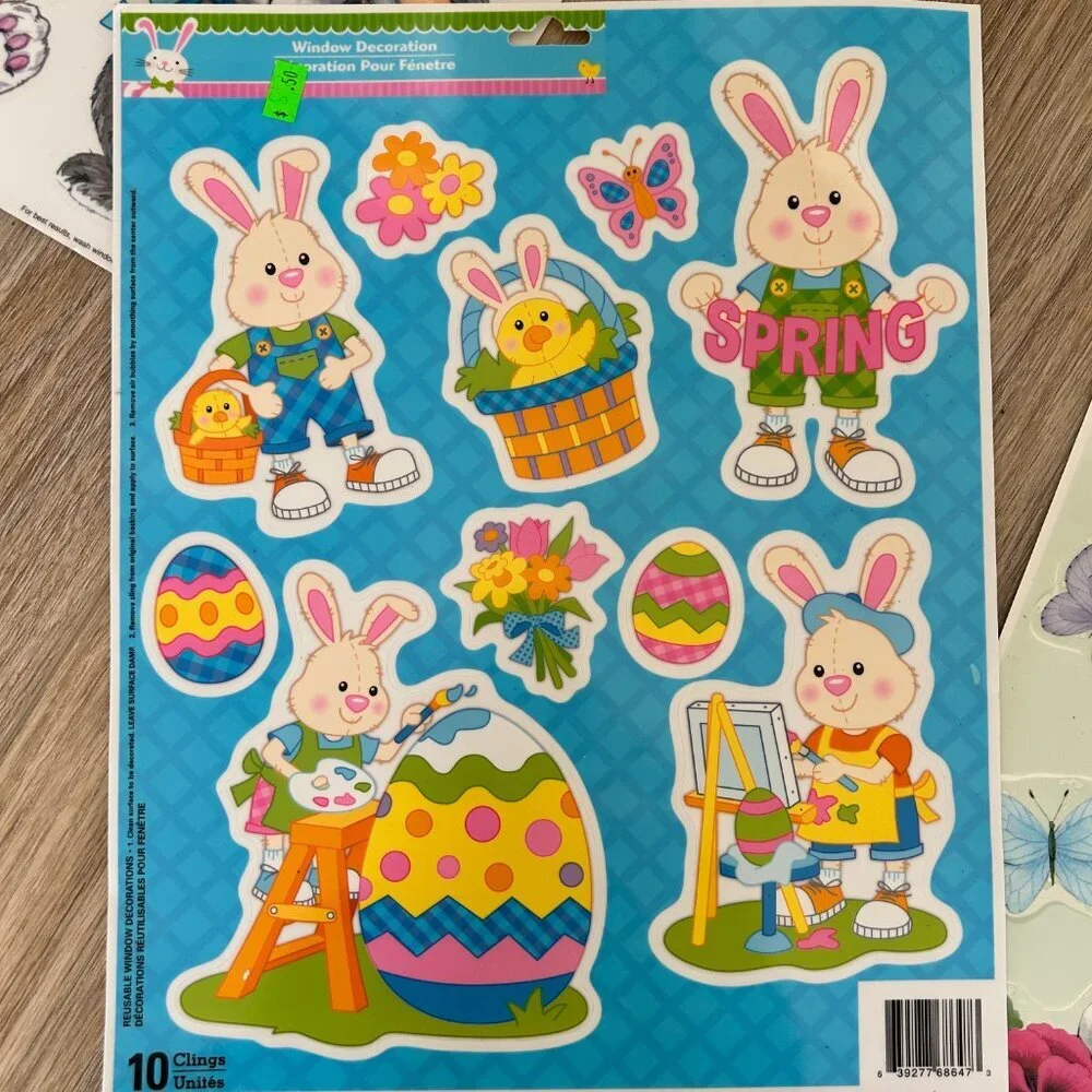 Vintage Easter Window Clings Lot of 7 Sheets Spring Vinyl Sticker
